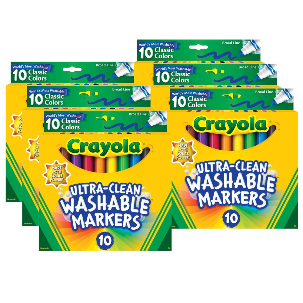 Crayola Ultra-Clean Markers, Pack Of 6 Boxes, Broad Line, Classic Colors, 10 Markers Per Box MPN:BIN587851-6