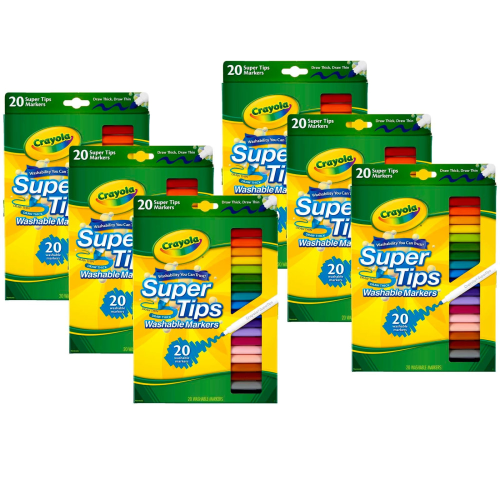 Crayola Washable Super Tips Markers, 20 Per Box, Set Of 6 Boxes MPN:BIN588106-6