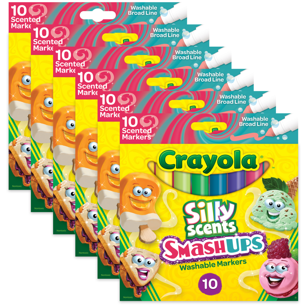 Crayola Silly Scents Smash Ups Washable Scented Markers, 60 Markers, Broad Tip, Assorted Colors, 10 Markers Per Pack, Set Of 6 Packs MPN:BIN588274-6