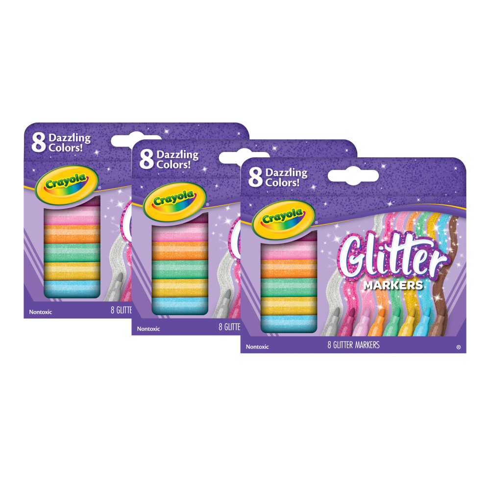 Crayola Glitter Markers, Assorted Colors, 8 Per Pack, Set Of 3 Packs MPN:BIN588643-3