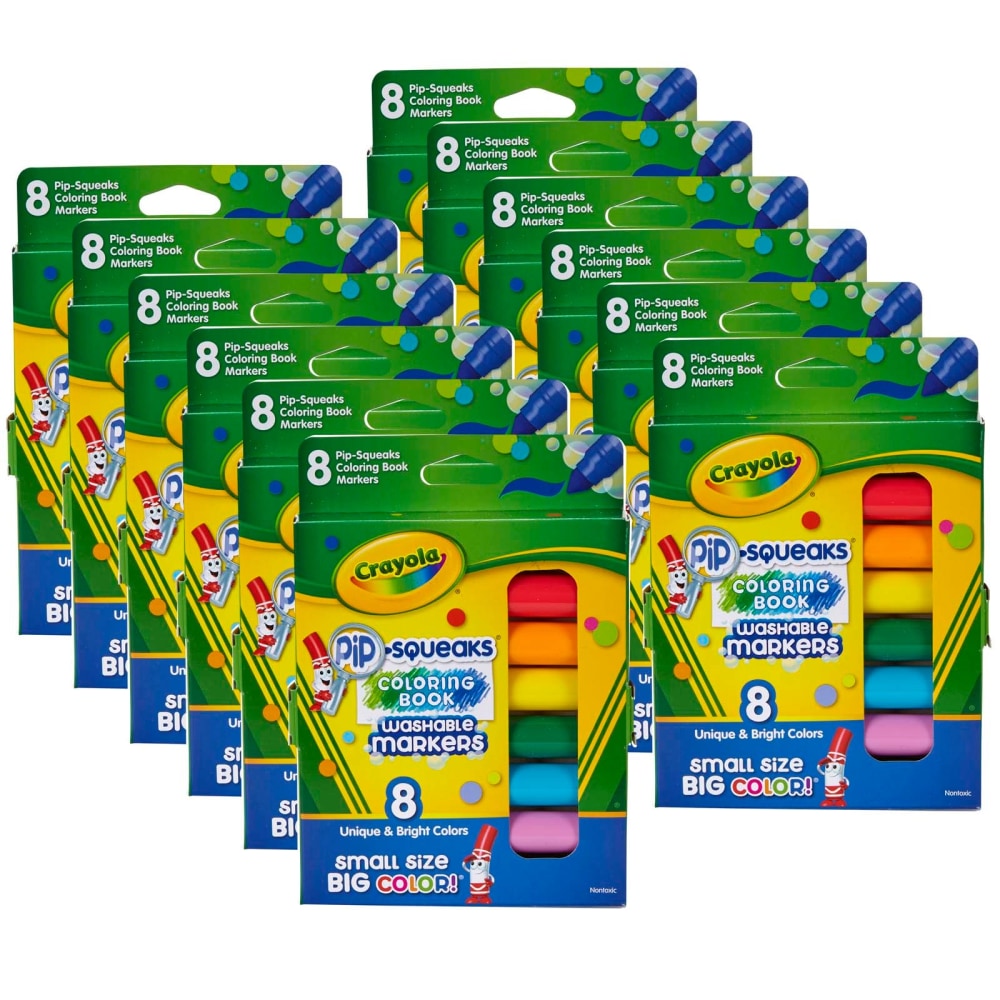 Crayola Pip Squeaks Washable Coloring Book Markers, Set Of 12 Packs, Broad Point, Assorted Colors, 8 Markers Per Pack MPN:BIN588704-12