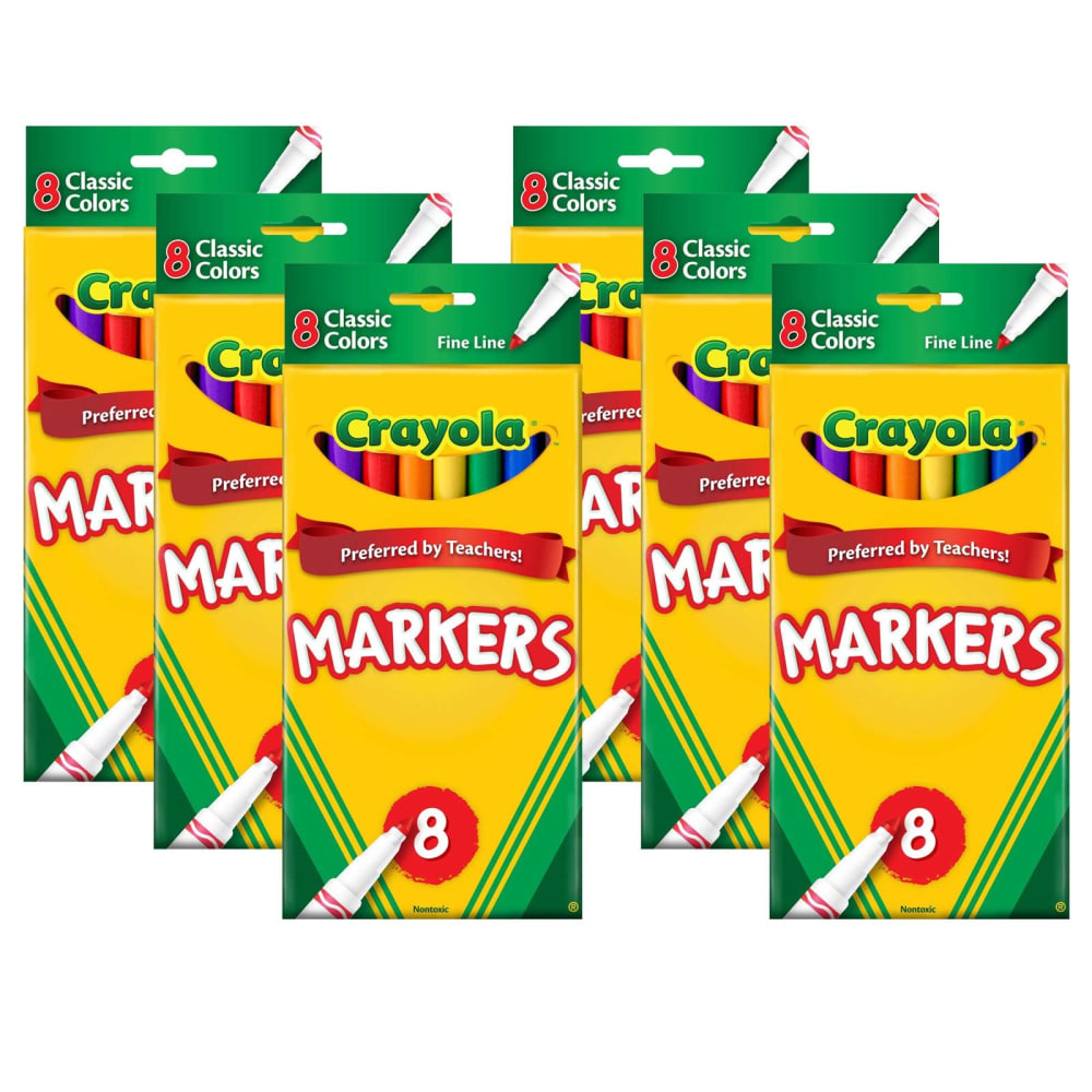 Crayola Original Formula Markers, Fine Tip, Classic Colors, 8 Per Box, Set Of 6 Boxes MPN:BIN7709-6
