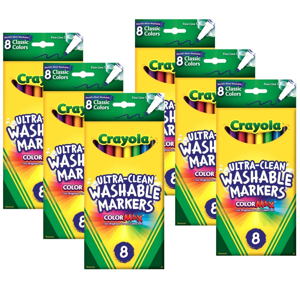 Crayola Washable Formula Markers, Fine Tip, Classic Colors, 8 Per Box, Set Of 6 Boxes MPN:BIN7809-6