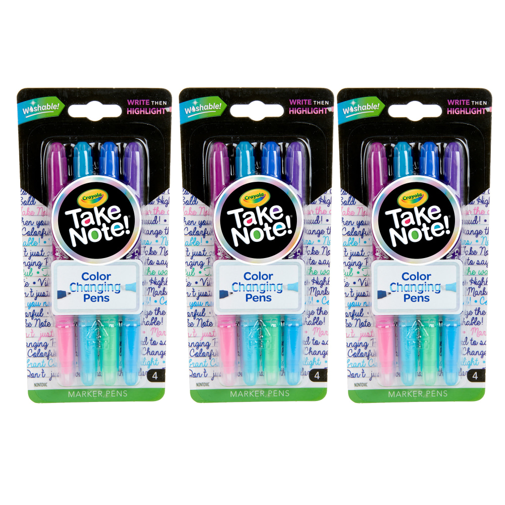 Crayola Take Note! Dual Ended Color Changing Pens, 4 Per Pack, Set Of 3 Packs MPN:BIN586635-3
