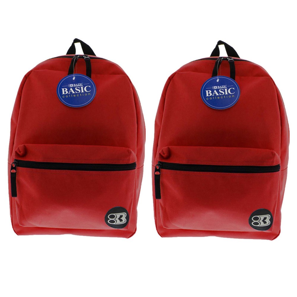 BAZIC Products 16in Basic Backpacks, Red, Pack Of 2 Backpacks MPN:BAZ1032-2