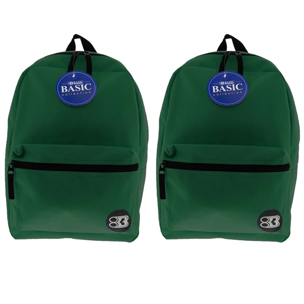 BAZIC Products 16in Basic Backpacks, Green, Pack Of 2 Backpacks MPN:BAZ1033-2