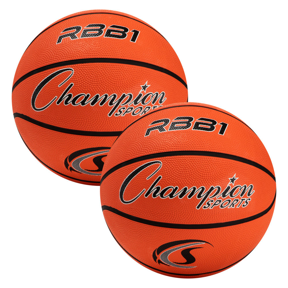Champion Sports Rubber Basketballs, Official Size, Orange/Black, Pack Of 2 Balls MPN:CHSRBB1-2
