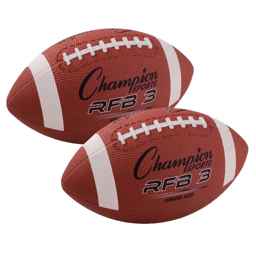 Champion Sports Rubber Footballs, Junior Size, Brown, Pack Of 2 Footballs MPN:CHSRFB3-2