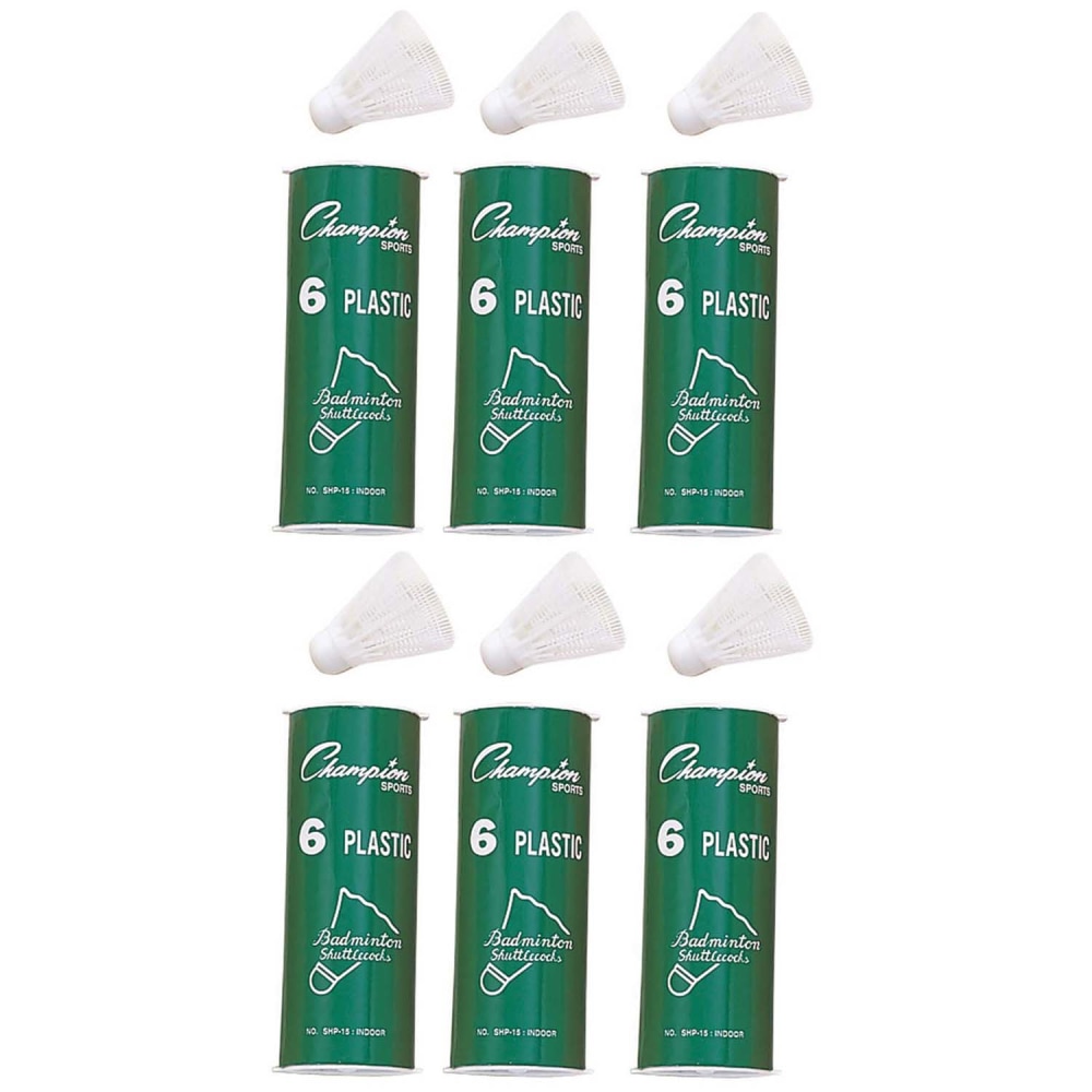 Champion Sports Plastic Indoor Shuttlecocks, 2-1/2in, White, 6 Shuttlecocks Per Pack, Set Of 6 Packs MPN:CHSSHP15-6