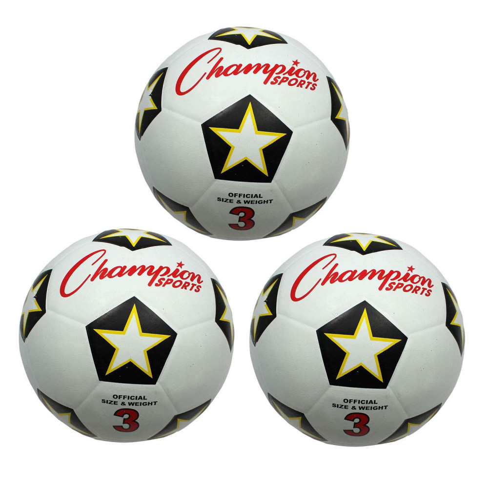Champion Sports Rubber Soccer Balls, Size 3, White/Black/Red, Pack Of 3 Balls MPN:CHSSRB3-3