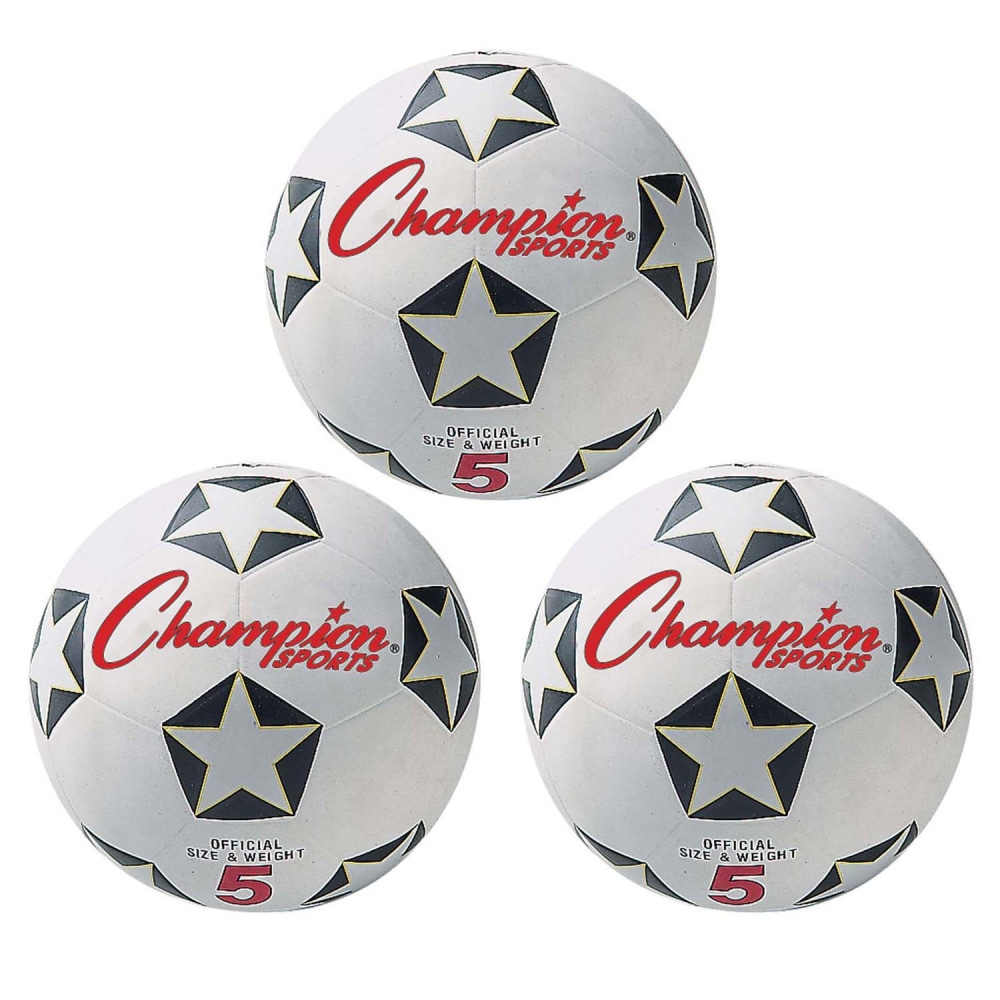Champion Sports Rubber Soccer Balls, Size 5, White/Black, Pack Of 3 Balls MPN:CHSSRB5-3