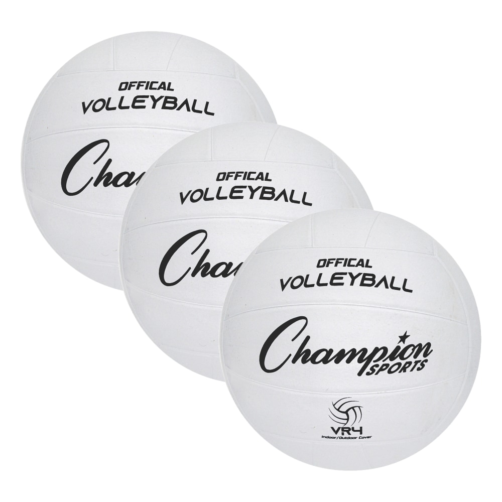 Champion Sports Rubber Volleyballs, Official Size, White, Pack Of 3 Balls MPN:CHSVR4-3
