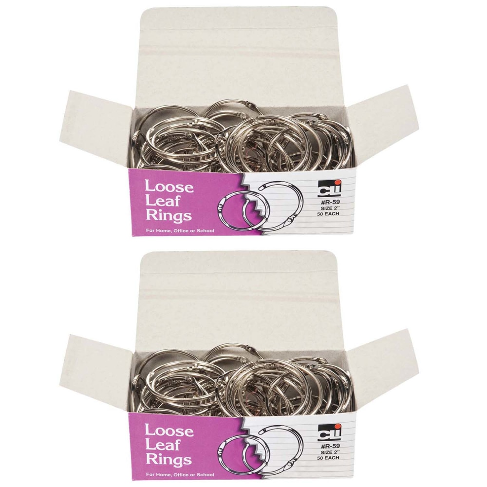 Charles Leonard Loose Leaf Rings With Snap Closure, 2in, Silver, 50 Rings Per Box, Pack Of 2 Boxes MPN:CHLR59-2