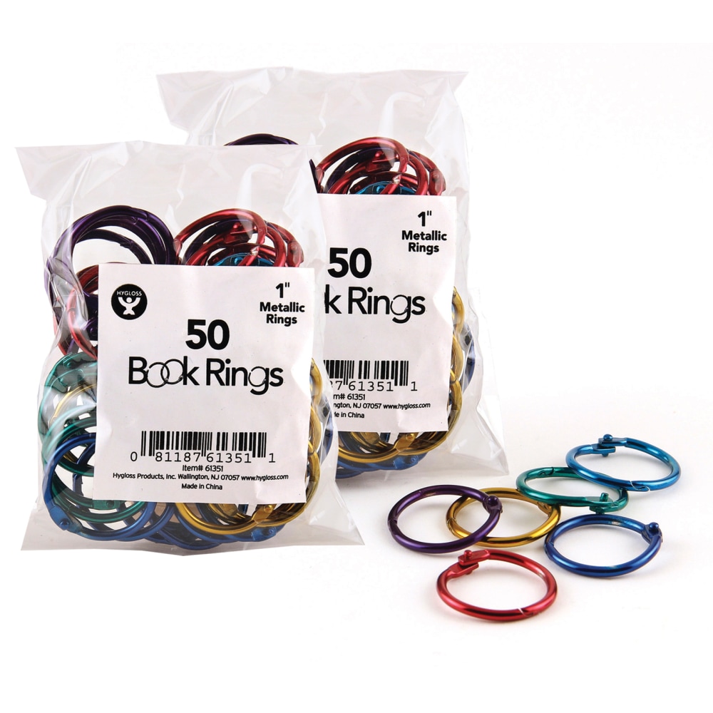 Hygloss Book Rings, 1in, Assorted Metallic Colors, 50 Rings Per Pack, Set Of 2 Packs MPN:HYG61351-2