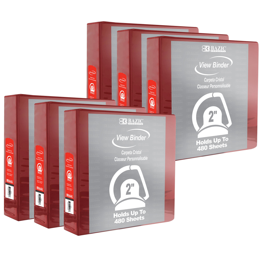 BAZIC Products 3-Ring View Binder With 2 Pockets, 2in Slant D, Burgundy, Pack Of 6 MPN:BAZ4150-6