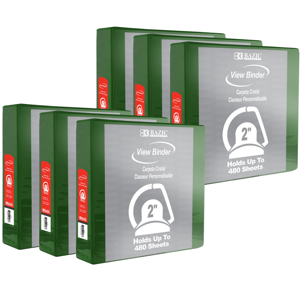BAZIC Products 3-Ring View Binder With 2 Pockets, 2in Slant D, Green, Pack Of 6 MPN:BAZ4152-6