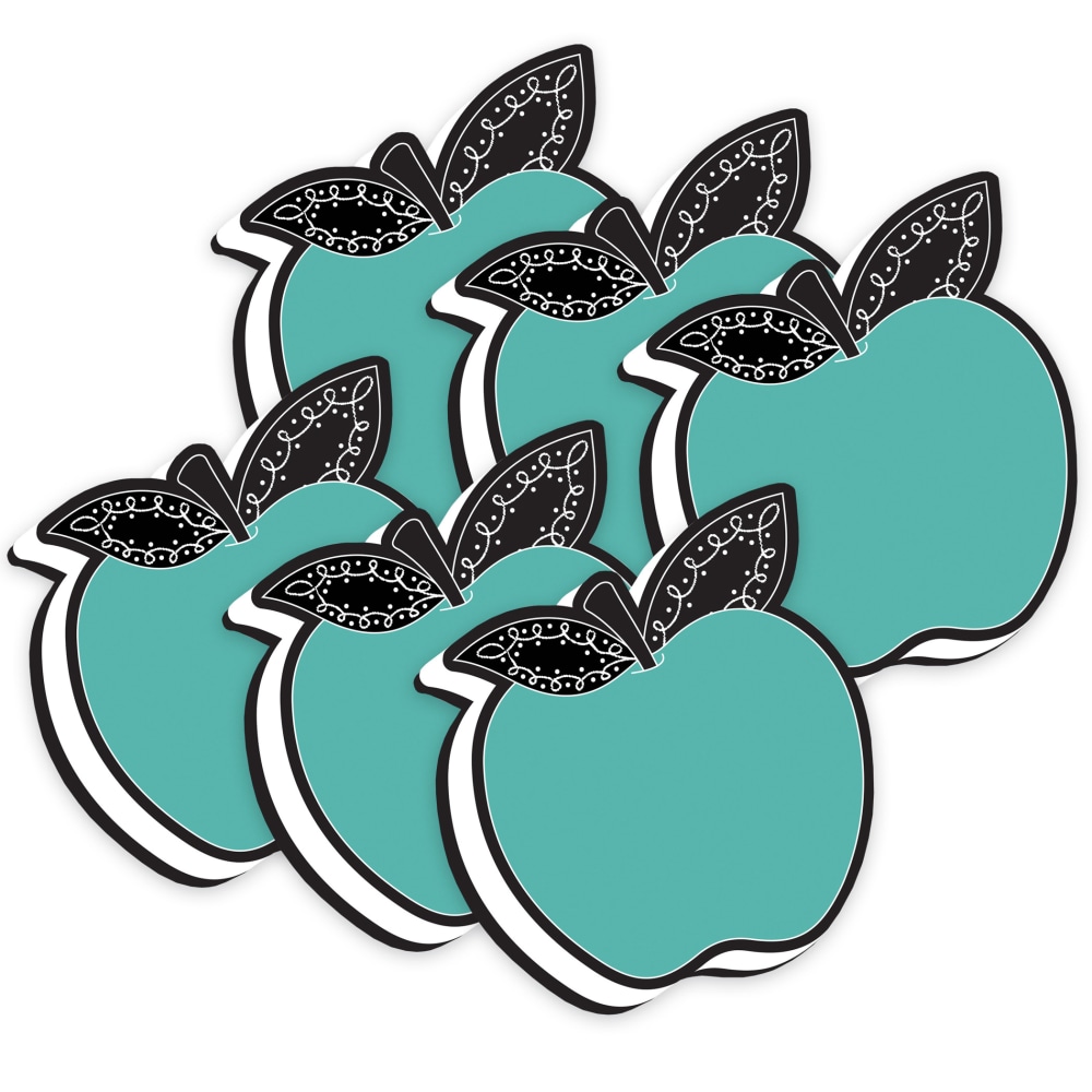 Ashley Productions Magnetic Whiteboard Erasers, 3-3/4in x 3-3/4in, Teal Apple With Chalk Loop Leaves, Pack Of 6 Erasers MPN:ASH09984-6