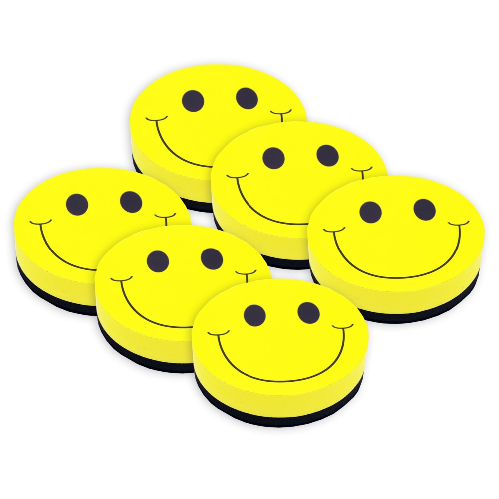 Ashley Productions Magnetic Whiteboard Erasers, 3-3/4in x 3-3/4in, Smile Face, Pack Of 6 Erasers MPN:ASH10011-6