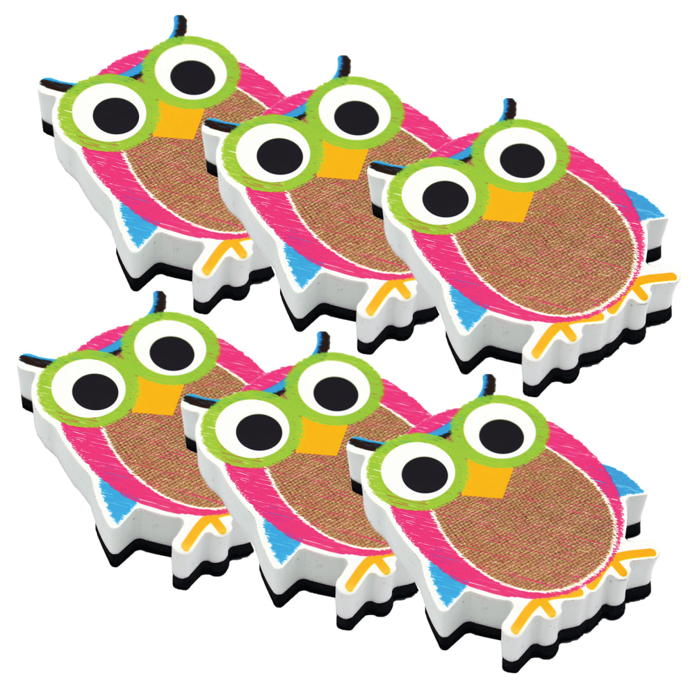 Ashley Productions Magnetic Whiteboard Eraser, Burlap Scribble Owl, Pack Of 6 MPN:ASH10049-6