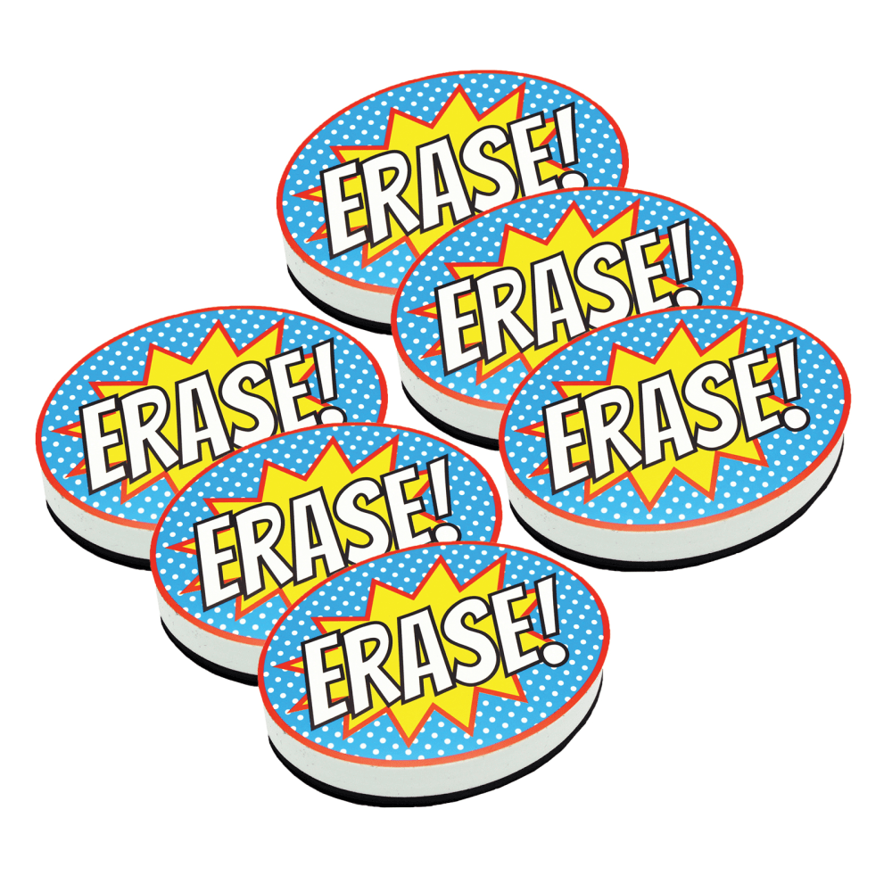 Ashley Productions Magnetic Whiteboard Erasers, Superhero Erase!, Pack Of 6 Erasers MPN:ASH10051-6