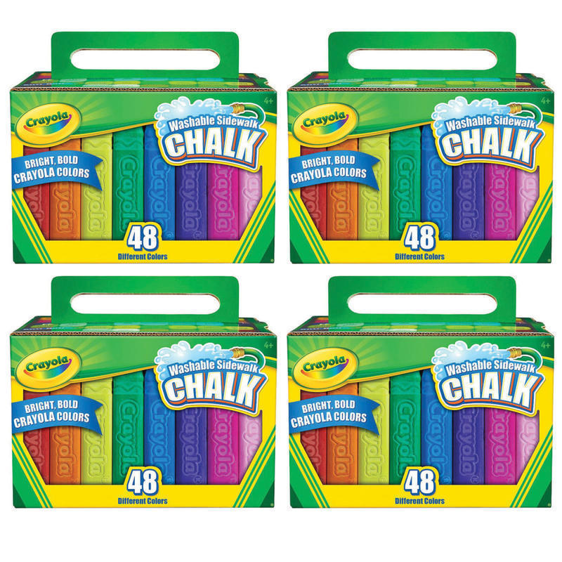 Crayola Washable Sidewalk Chalk Sticks, Assorted Colors, 48 Sticks Per Box, Case Of 4 Boxes MPN:BIN512048-4