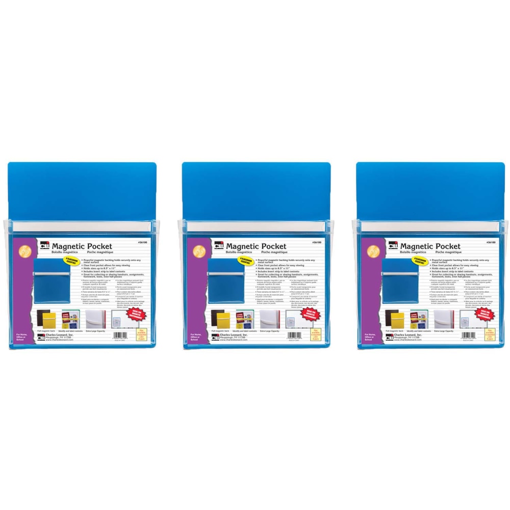 Charles Leonard Magnetic Pockets, 9-1/2in x 11-3/4in, Blue, Pack Of 3 Pockets MPN:CHL26100-3