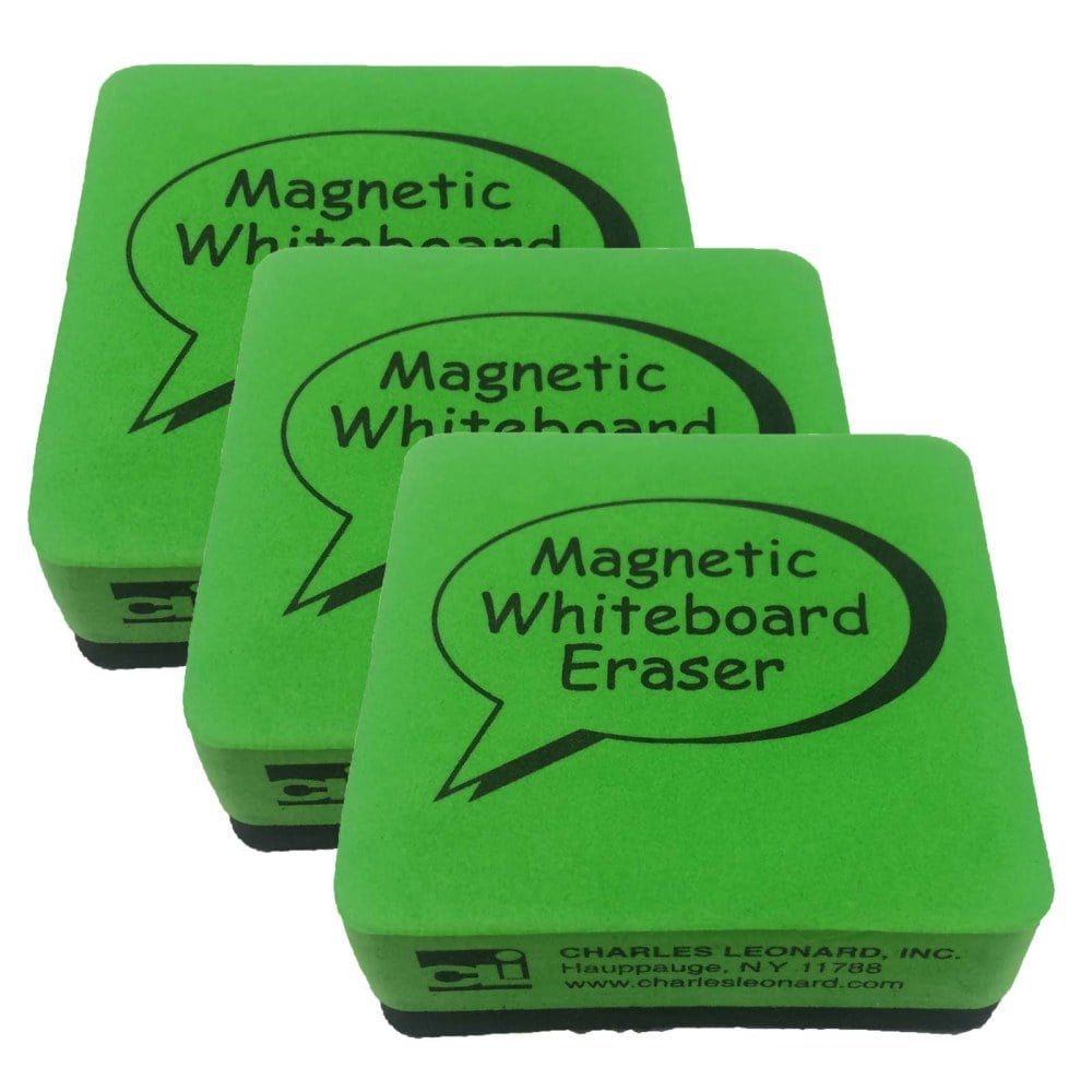 Charles Leonard Dry-Erase Whiteboard Magnetic Erasers, 2in x 2in, Green/Black, 12 Erasers Per Pack, Set Of 3 Packs MPN:CHL74542-3