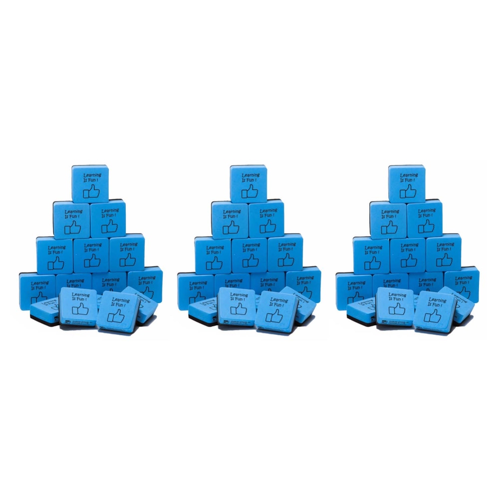 Charles Leonard Mini Whiteboard Erasers, 2in x 2in, Blue/Black, 15 Erasers Per Pack, Set Of 3 Packs MPN:CHL74549-3