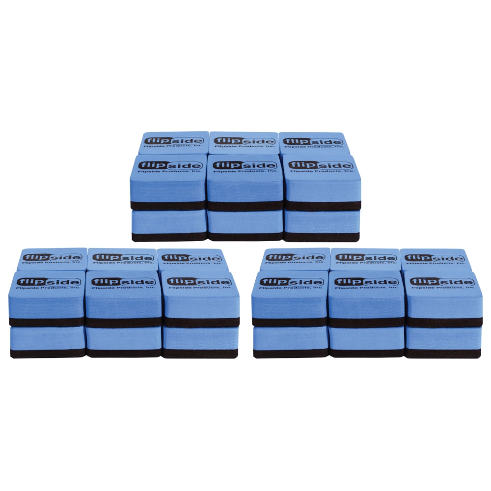 Flipside Magnetic Whiteboard Student Erasers, 2inH x 2inW x 7/8inD, Blue, Pack Of 12 Erasers, Set Of 3 Packs MPN:FLP35030-3