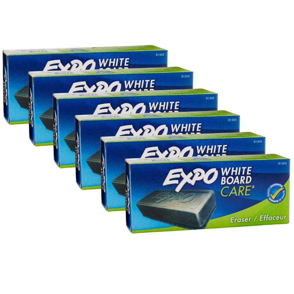 Expo White Board Erasers, 5-1/8in x 1-1/4in, Black, Pack Of 6 Erasers MPN:SAN81505-6