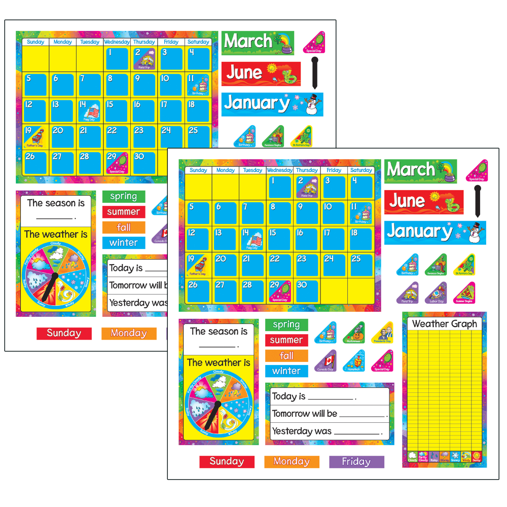 TREND Year Around Calendar Bulletin Board Sets, 17-1/2in x 23-1/4in, Assorted Colors, Pack Of 2 Sets MPN:T-8096-2