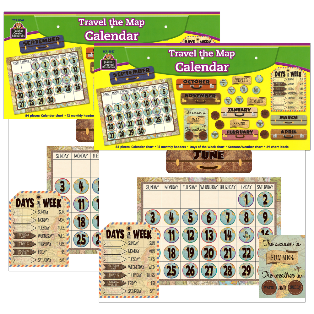 Teacher Created Resources Travel The Map Calendar Bulletin Board Sets, Set Of 2 MPN:TCR8567-2