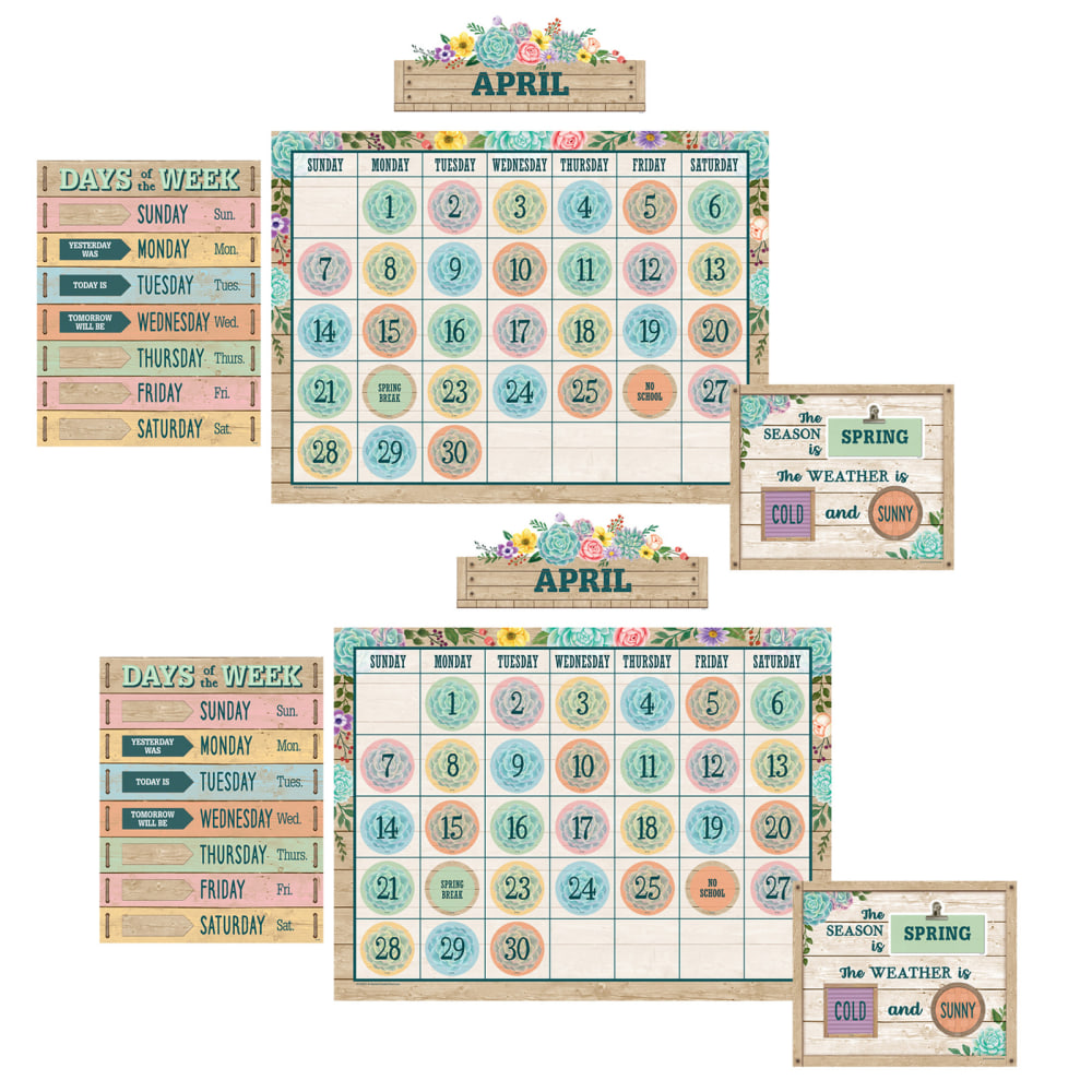 Teacher Created Resources Rustic Bloom Calendar Bulletin Board Sets, Multicolor, Pack Of 2 Sets MPN:TCR8593-2