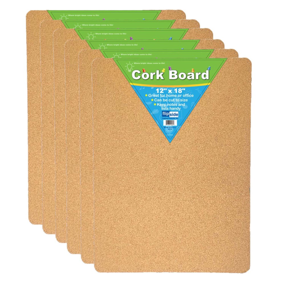 Flipside Cork Bulletin Boards, 18inH x 12inW x 1/2inD, Natural, Pack Of 6 Boards MPN:FLP10082-6
