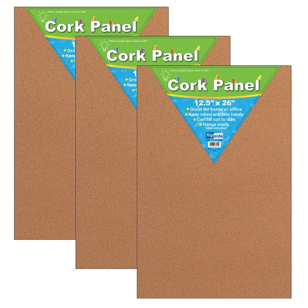 Flipside Cork Panels, 12-1/2in x 26in, Natural, Pack Of 3 Panels MPN:FLP37012-3