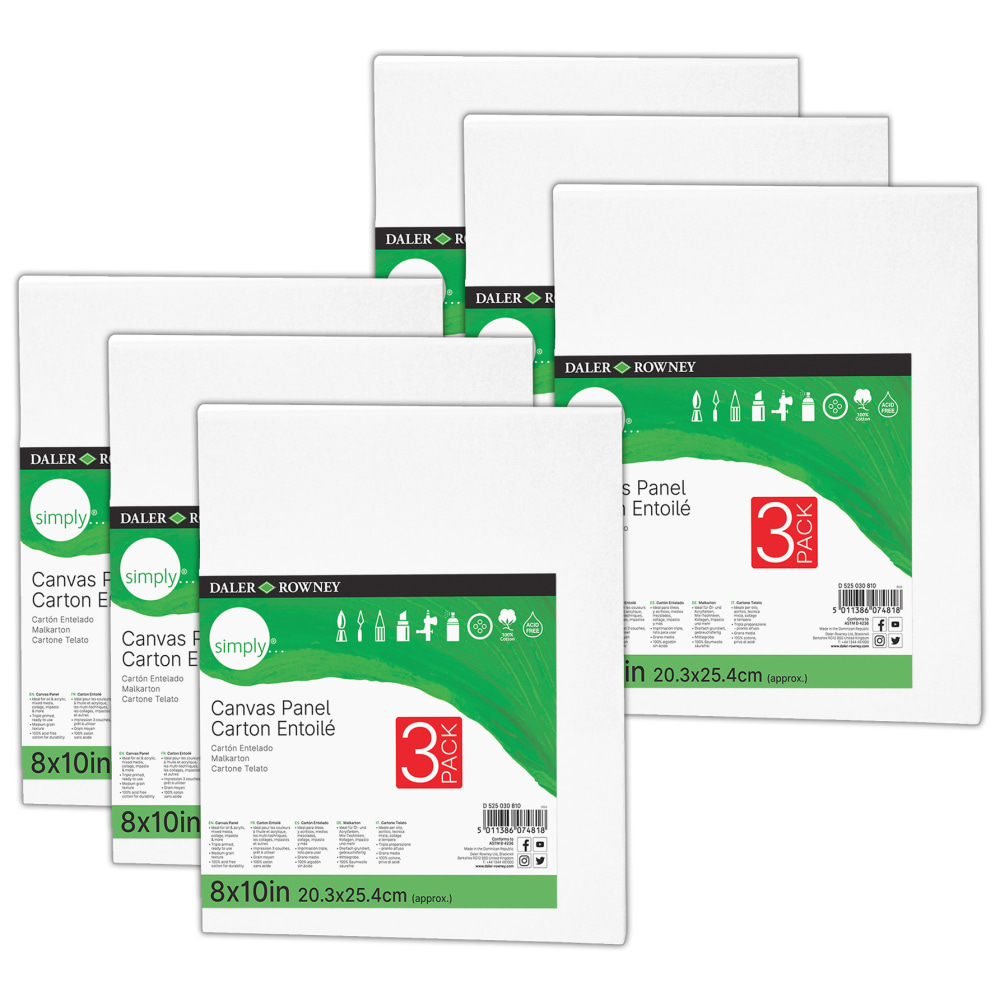 Daler-Rowney Simply White Cotton Canvas Panels, 10inH x 8inW x 3/8inD, White, 3 Panels Per Pack, Bundle Of 6 Packs MPN:PACD525030810-6