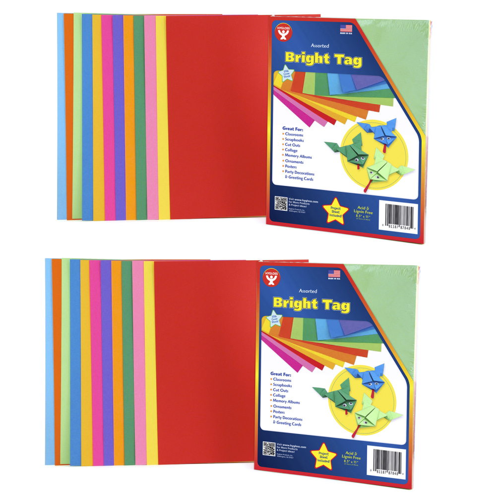 Hygloss Bright Tag Boards, Assorted Colors, Letter (8.5in x 11in), 60 Lb, 2 Packs Of 48 MPN:HYG87848-2