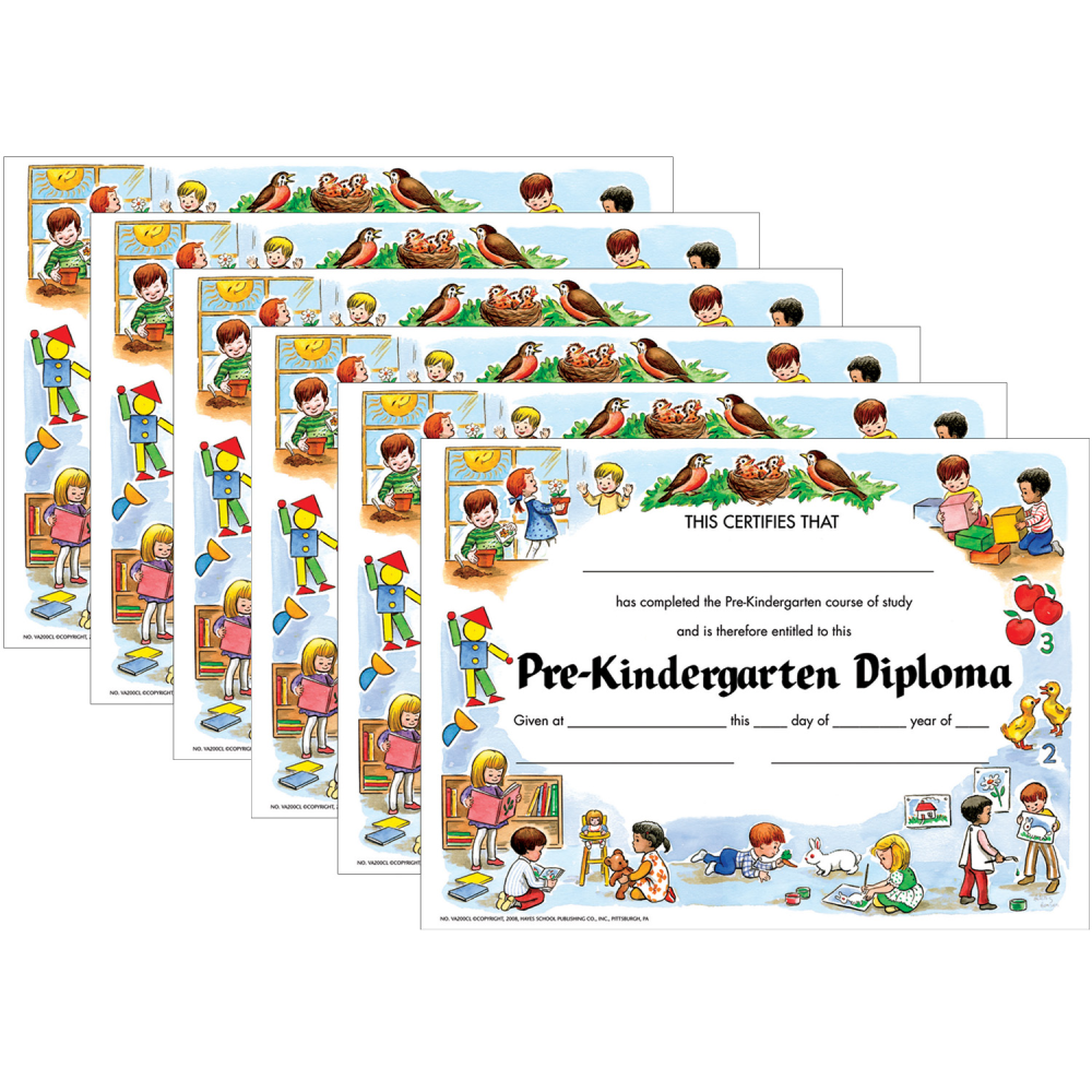 Hayes Diplomas, Pre-Kindergarten, 8-1/2in x 11in, 30 Diplomas Per Pack, Set Of 6 Packs MPN:H-VA200CL-6