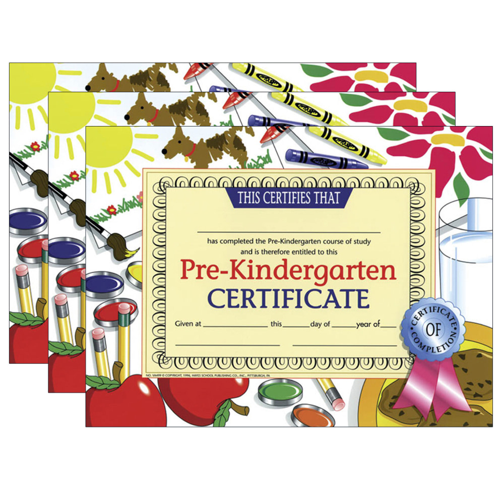 Hayes Publishing Pre-Kindergarten Certificate, 8.5in x 11in, 30 Per Pack, Set Of 3 Packs MPN:H-VA499-3