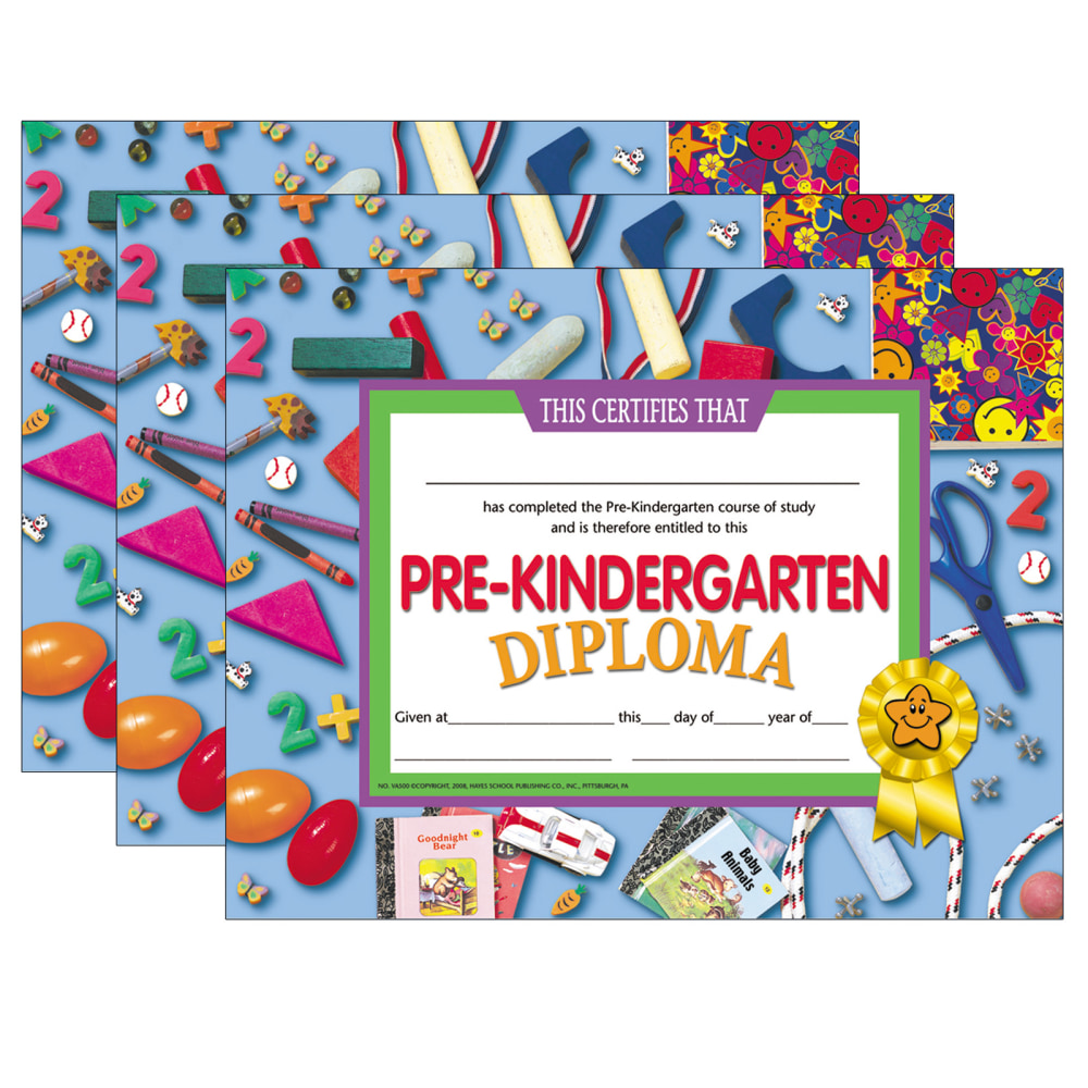Hayes Certificates, 8-1/2in x 11in, Pre-Kindergarten Diploma, 30 Certificates Per Pack, Set Of 3 Packs MPN:H-VA500-3