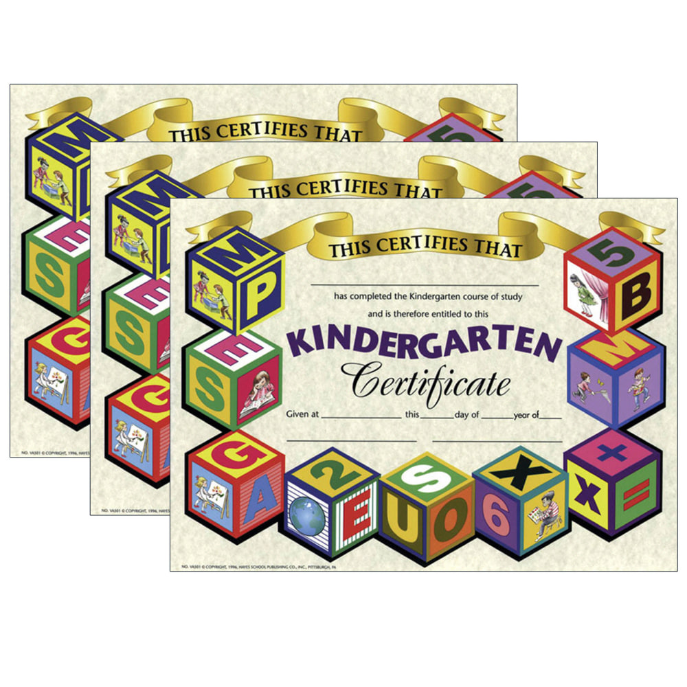 Hayes Publishing Kindergarten Certificate, 8.5in x 11in, 30 Per Pack, Set Of 3 Packs, HVA5013 MPN:H-VA501-3