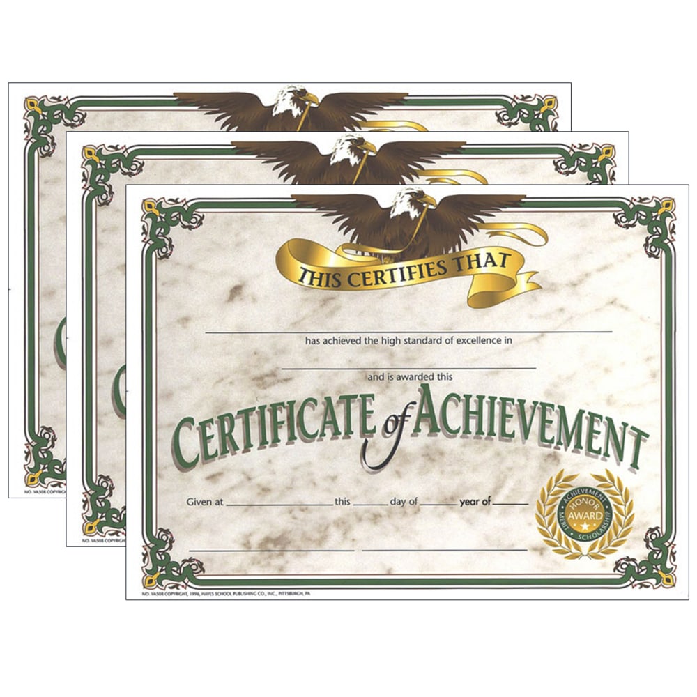 Hayes Certificates, 8-1/2in x 11in, Achievement, Eagle, 30 Certificates Per Pack, Set Of 3 Packs MPN:H-VA508-3