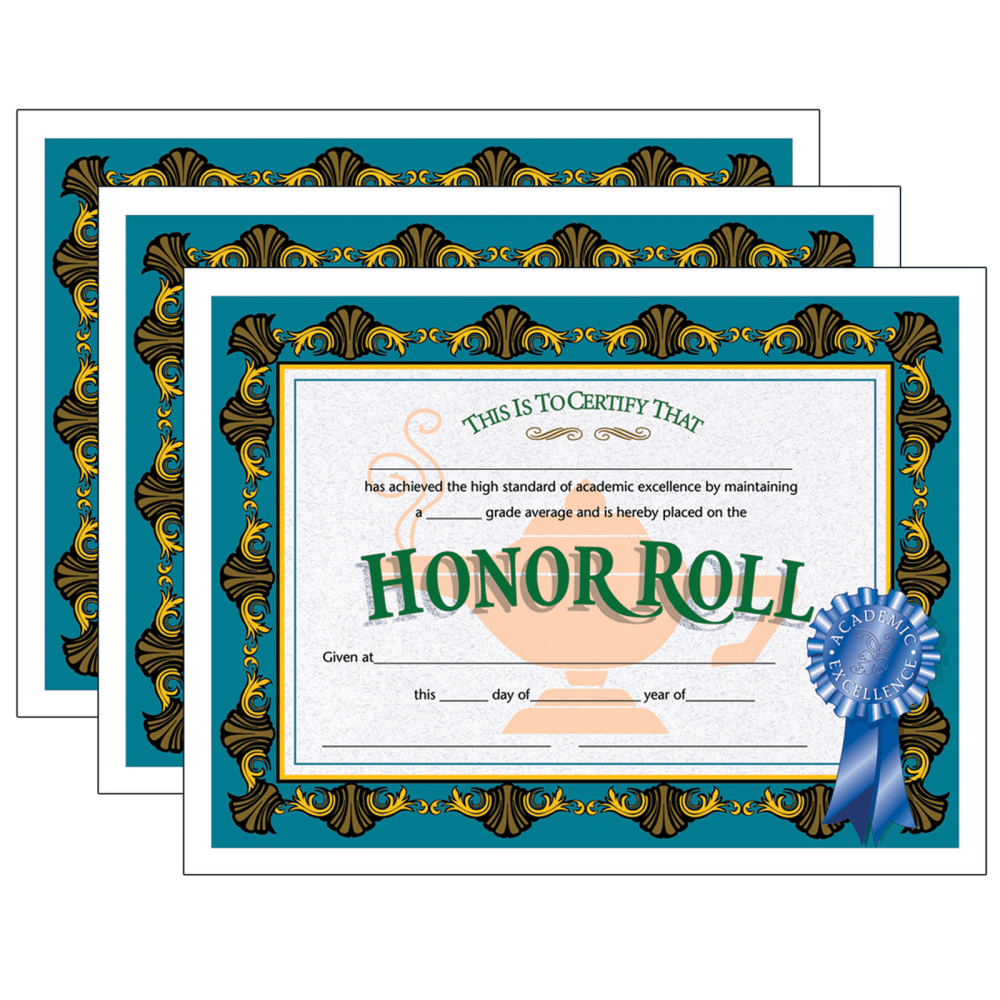 Hayes Certificates, 8-1/2in x 11in, Honor Roll, 30 Certificates Per Pack, Set Of 3 Packs MPN:H-VA512-3
