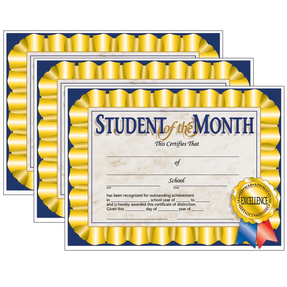 Hayes Certificates, 8-1/2in x 11in, Student Of The Month, Ribbons, 30 Certificates Per Pack, Set Of 3 Packs MPN:H-VA528-3