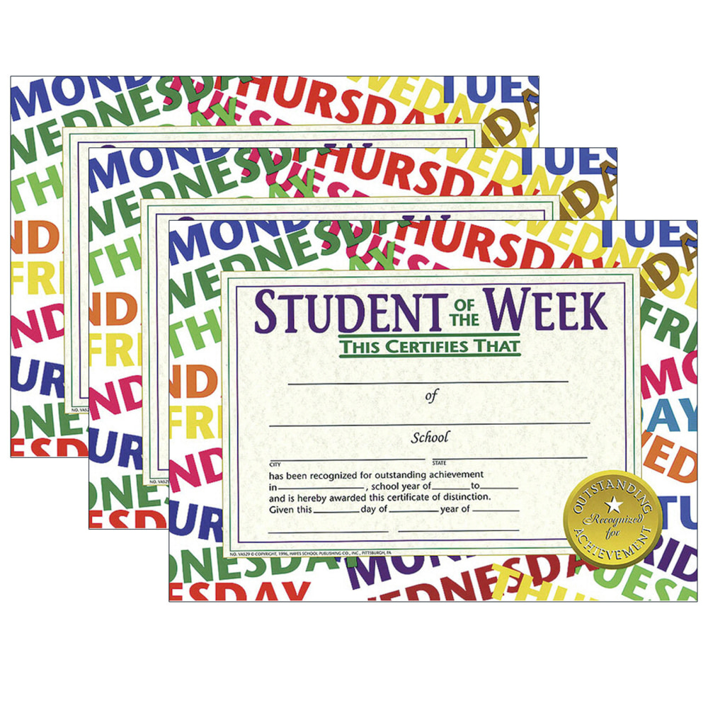 Hayes Publishing Student Of the Week Certificate, 8.5in x 11in, 30 Per Pack, Set Of 3 Packs MPN:H-VA529-3