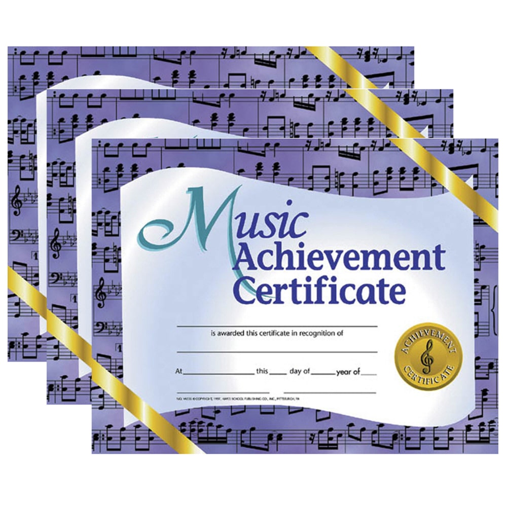 Hayes Certificates, 8-1/2in x 11in, Music Achievement, Purple, 30 Certificates Per Pack, Set Of 3 Packs MPN:H-VA536-3