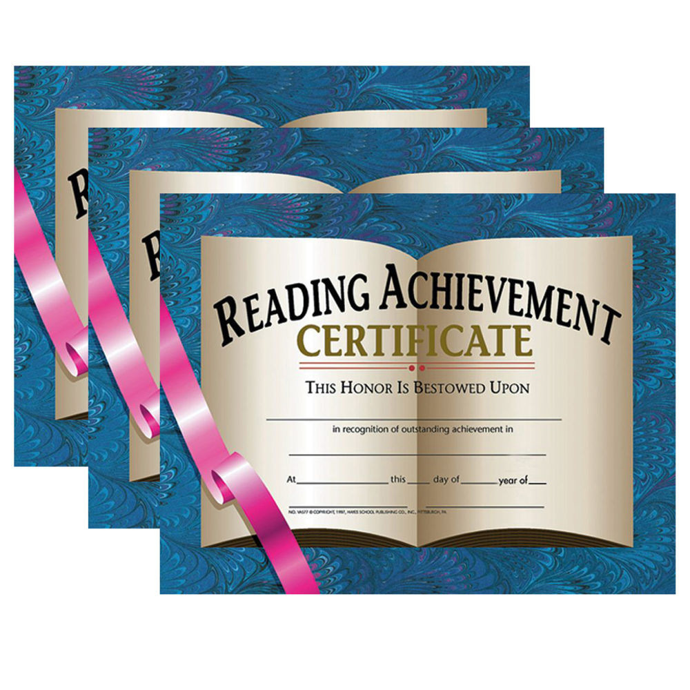Hayes Certificates, 8-1/2in x 11in, Reading Achievement, 30 Certificates Per Pack, Set Of 3 Packs, HVA5773 MPN:H-VA577-3