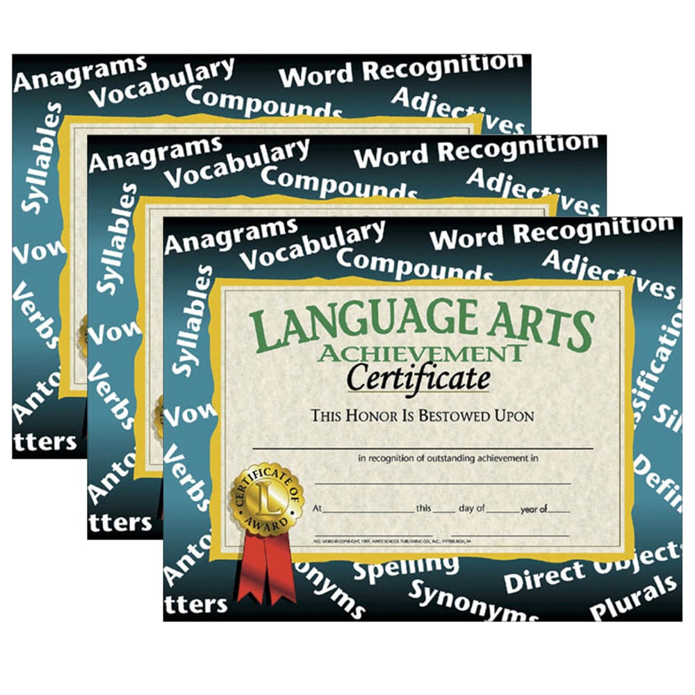 Hayes Publishing Language Arts Achievement Certificate, 30 Per Pack, Set Of 3 Packs MPN:H-VA585-3