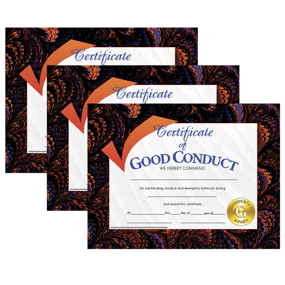 Hayes Certificates, 8-1/2in x 11in, Good Conduct, 30 Certificates Per Pack, Set Of 3 Packs MPN:H-VA587-3