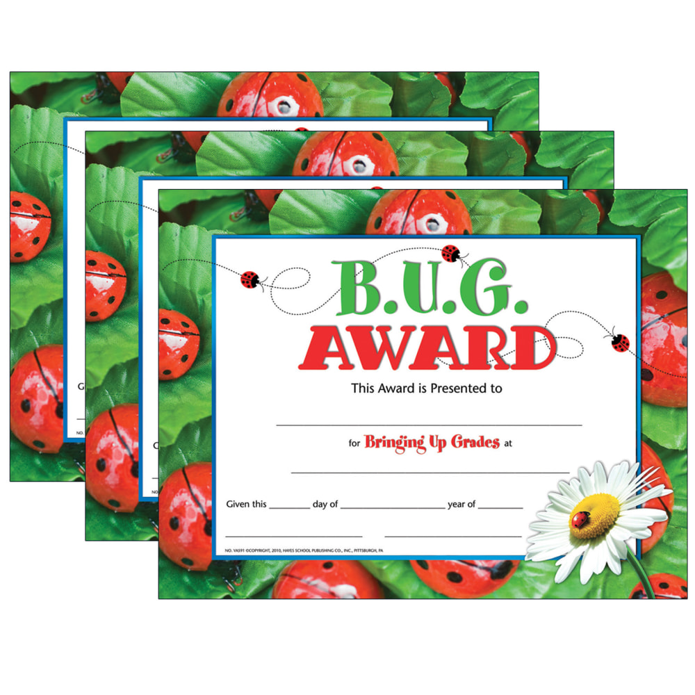 Hayes Certificates, 8-1/2in x 11in, B.U.G. Award, 30 Certificates Per Pack, Set Of 3 Packs MPN:H-VA591-3